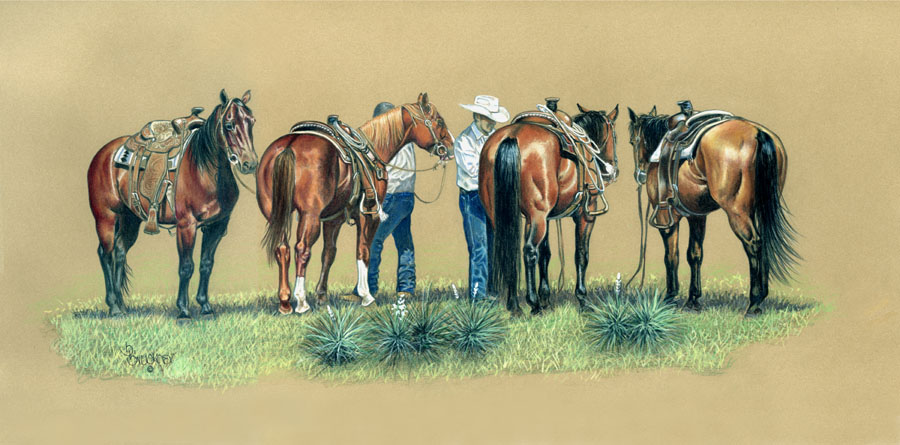 Saddle Horses Colored Pencil